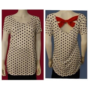 LINE Sk Black & White Polka Dot Top with Red Bow Accent